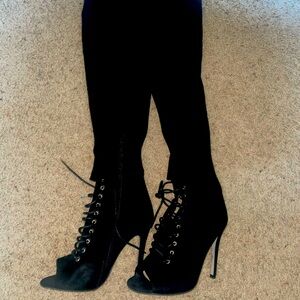 Black open toe thigh, high heels